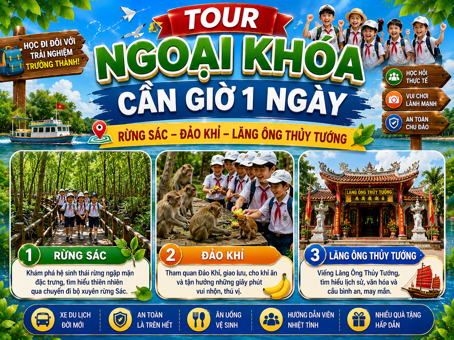 TOUR NGOẠI KHÓA CẦN GIỜ 1 NGÀY | RỪNG SÁC – ĐẢO KHỈ – LĂNG ÔNG THỦY TƯỚNG